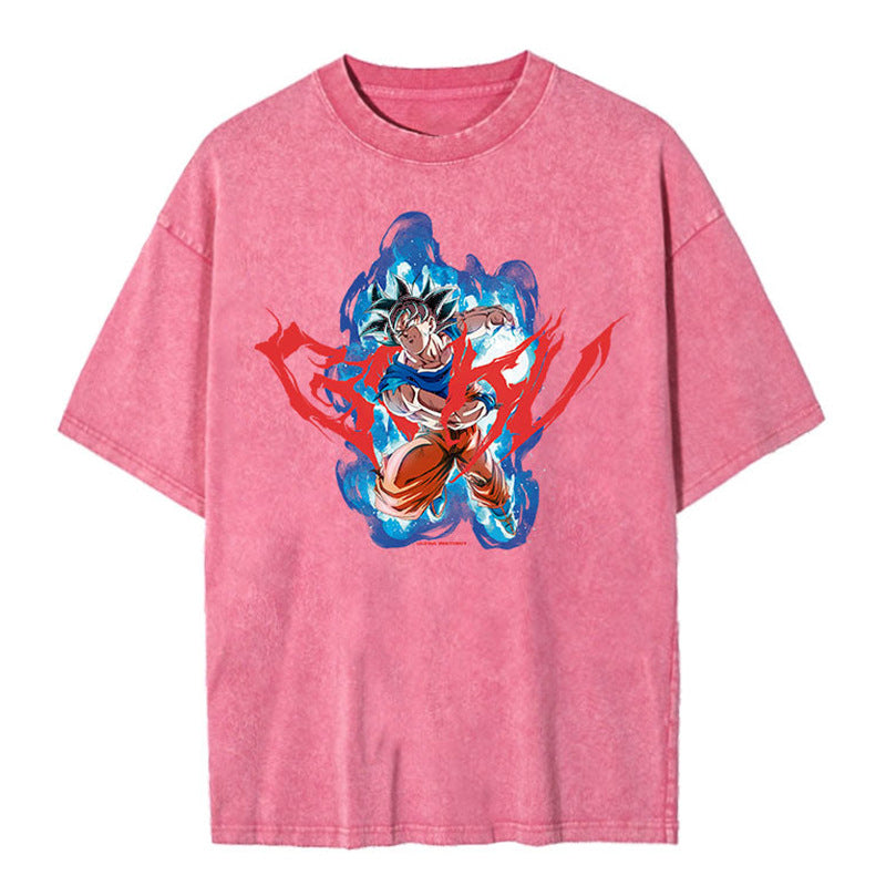 Unisex Vintage Anime Washed Short Sleeve T-shirt