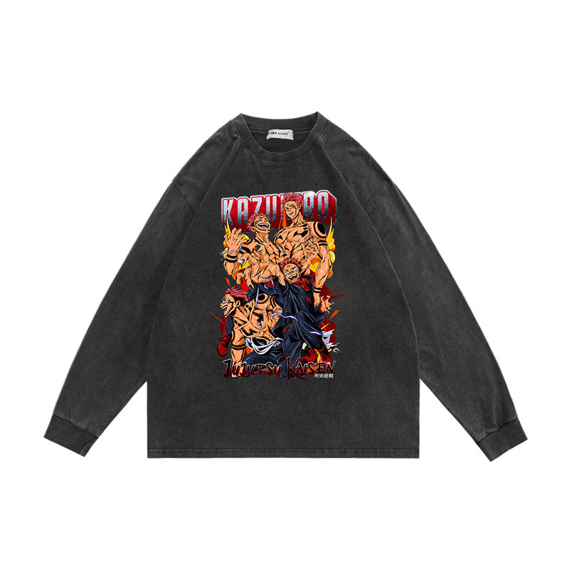 Retro Washed Anime Crew Neck Sweatshirt