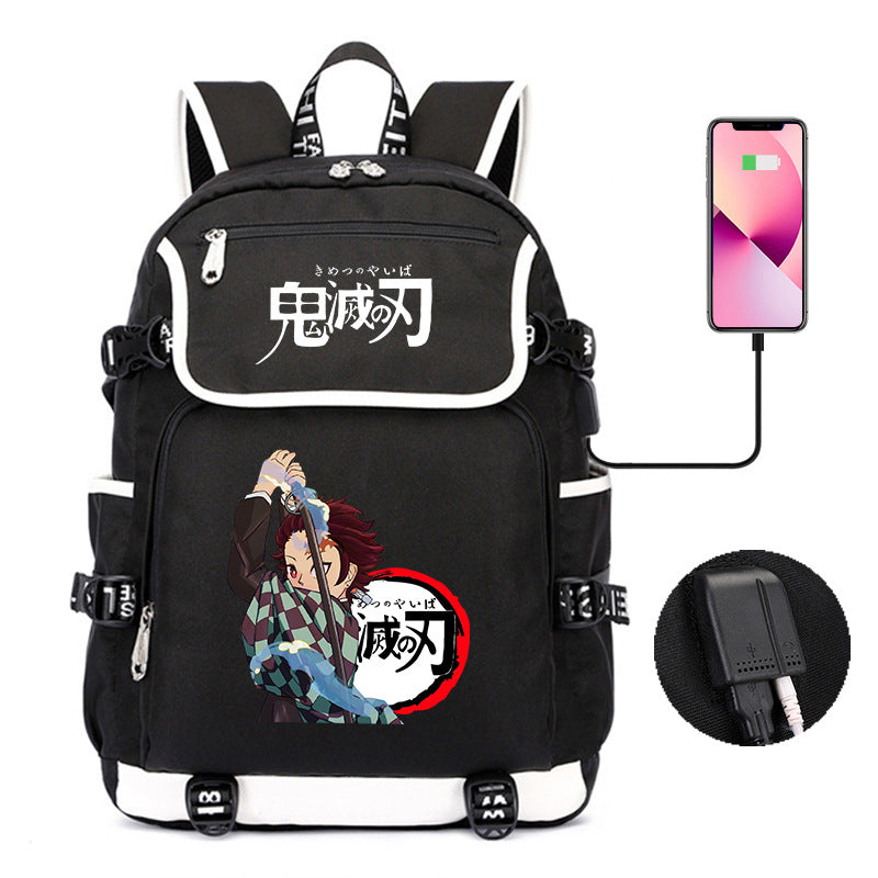 Versatile Anime Pattern Printed Black Backpack