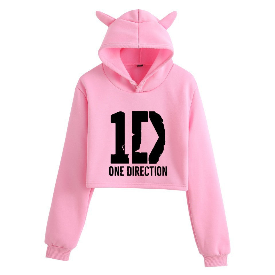 Women's 1D Letter Printed Crop Casual Hoodie