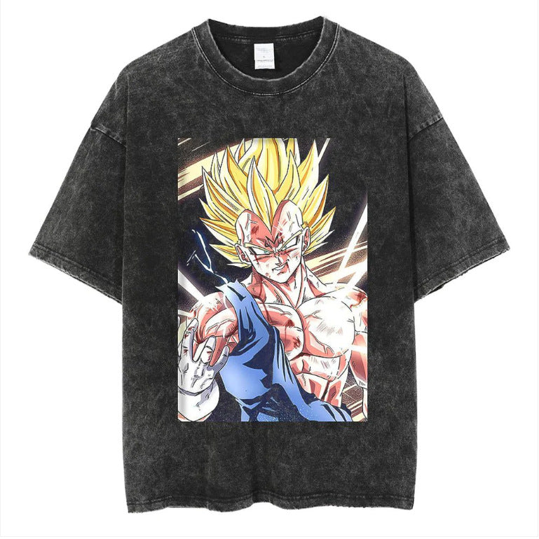 Vintage  Anime Washed Printed Short-sleeved T-shirt