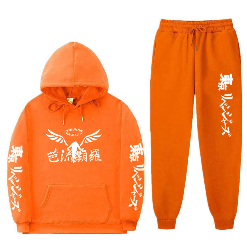 Casual Anime Print Loose Hoodie Pants Tracksuit