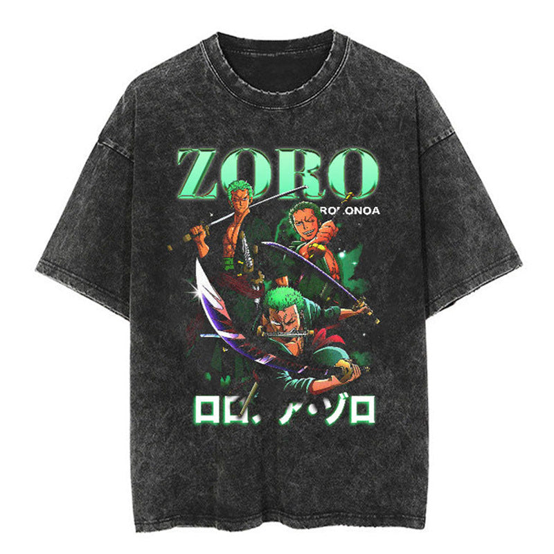 Vintage Luffy Anime Washed Short-sleeved T-shirt