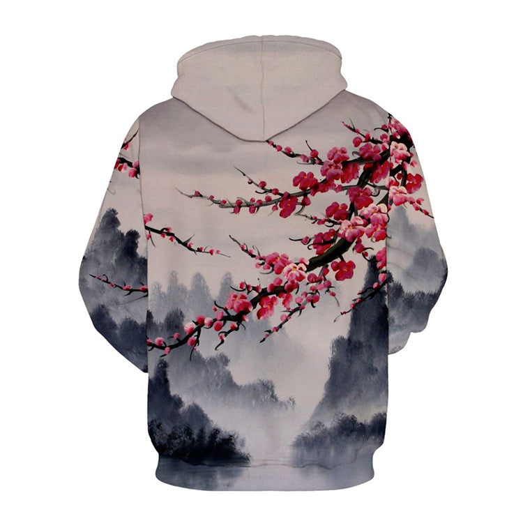 Retro Unisex Floral Digital Print Pattern Hoodie