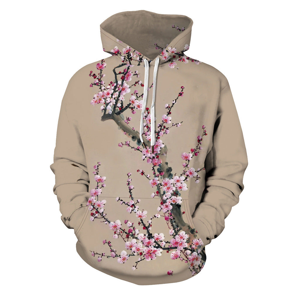 Retro Unisex Floral Digital Print Pattern Hoodie