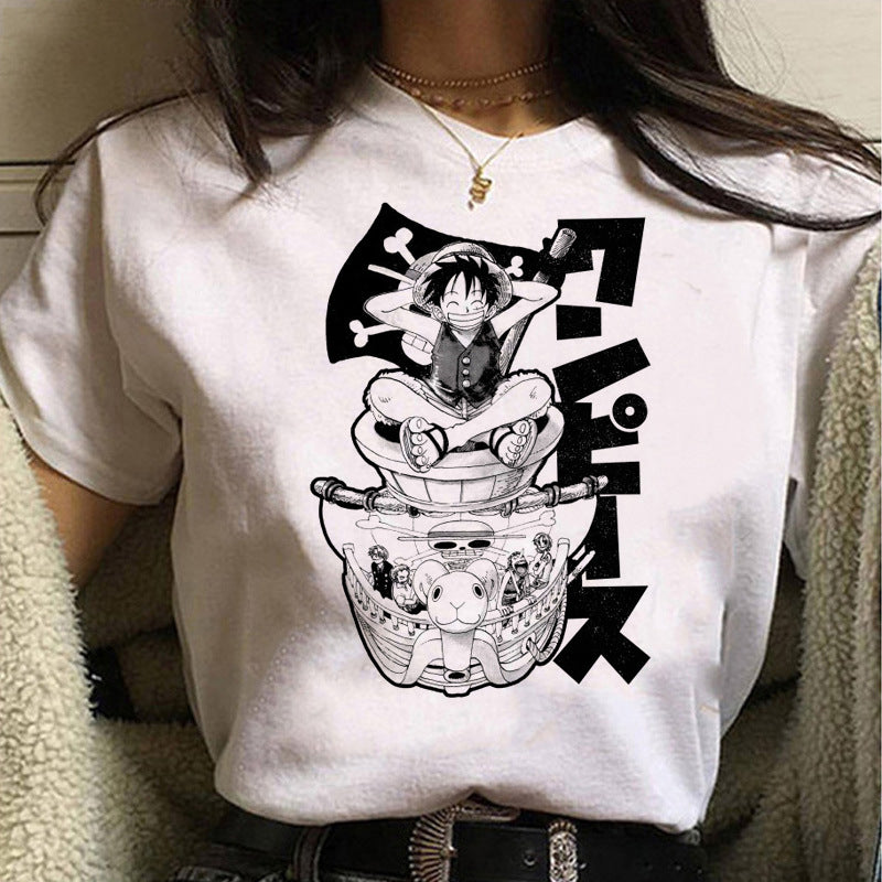 Casual Women's Wanted Luffy Printed White T-Shirt