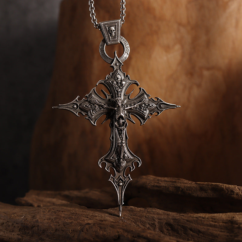 Retro Punk Style Gothic Skull Cross Pendant Necklace