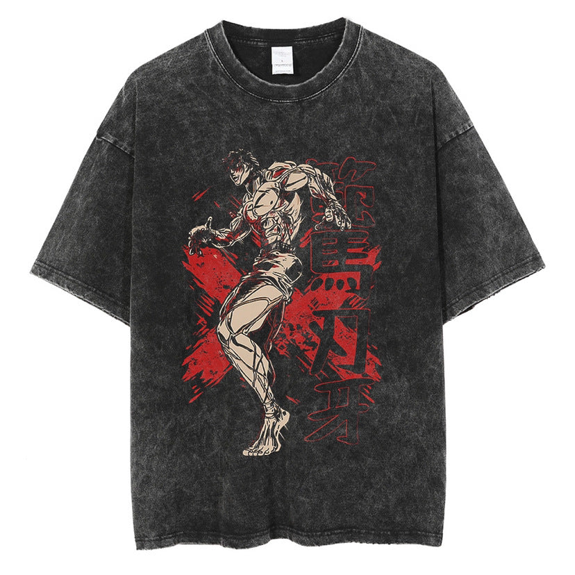 Vintage Washed Baki Anime Casual T-shirt