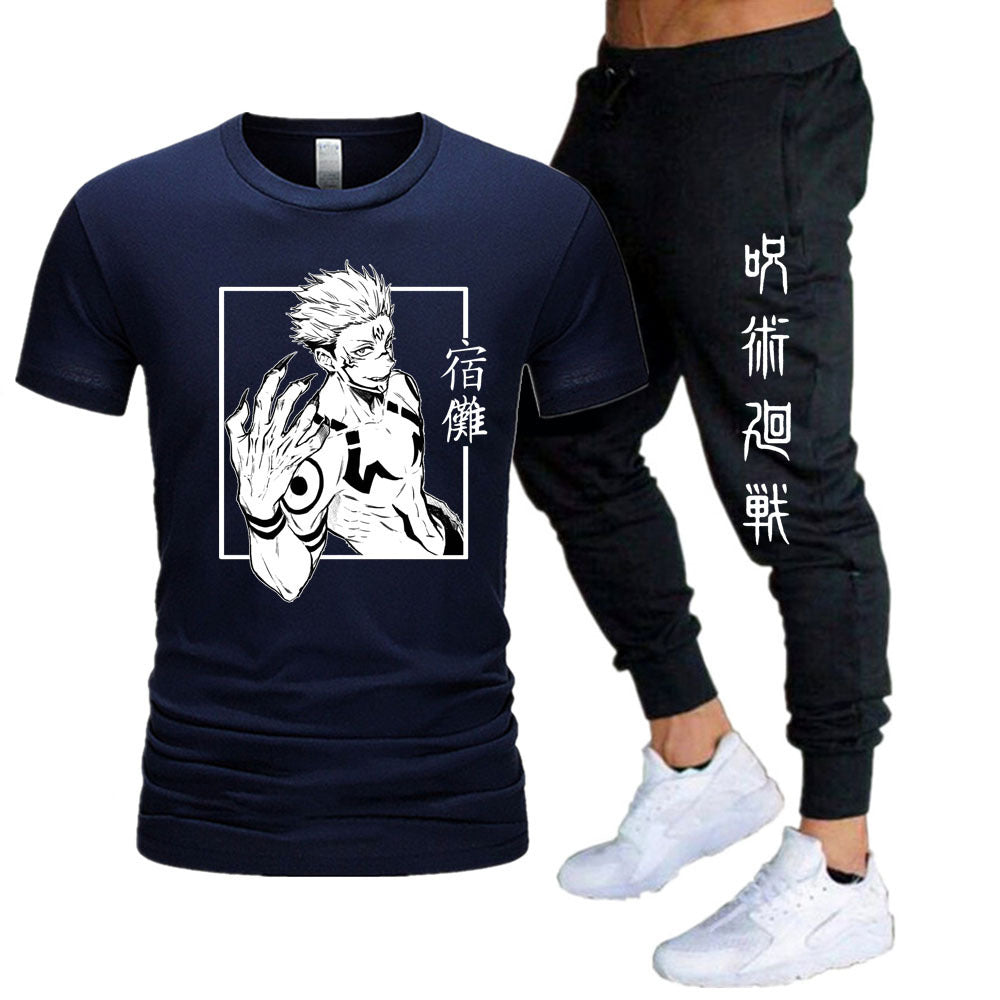 Men's Anime Printed T-shirt Sports Pants Set