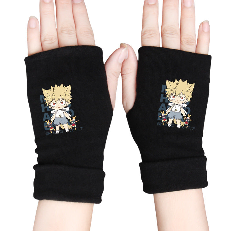 Trendy Anime Warm Half Finger Gloves