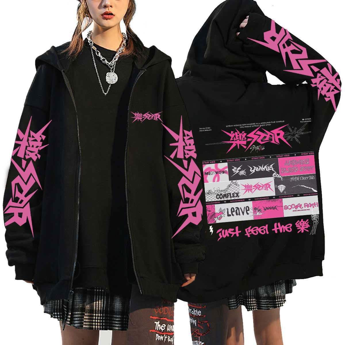 Unisex Chic Kpop Letter Printed Loose Zipper Hoodie