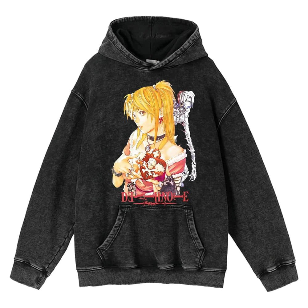 Unisex Anime Print Washed Loose Hoodie