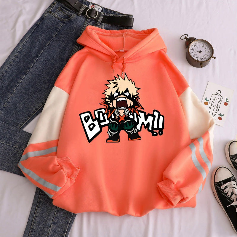 Unisex Anime Boom Print Color Block Casual Hoodie