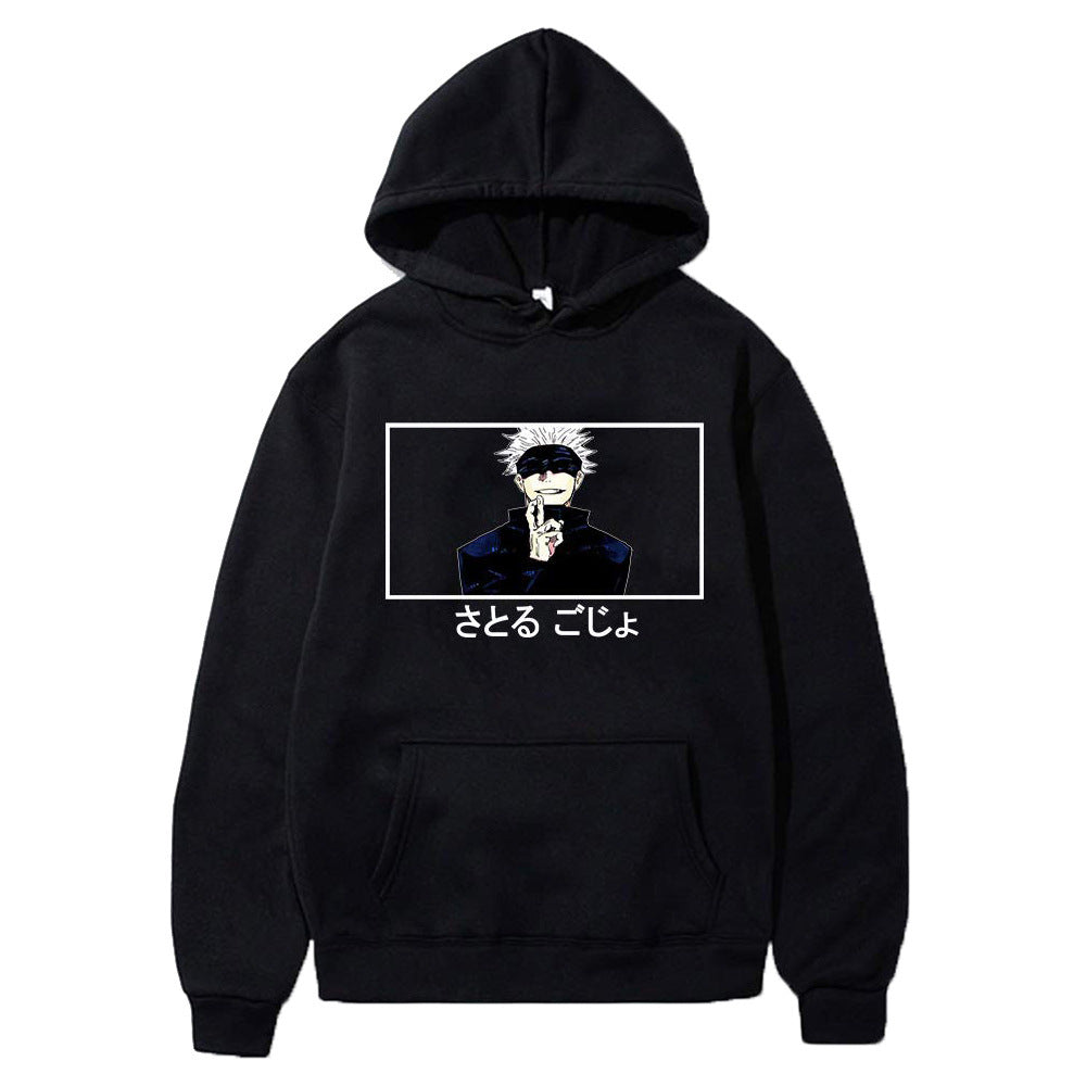 Men's and Women's Anime Print Casual Black Hoodie