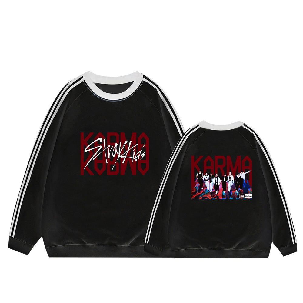 KARMA Album College Stripe Crew Neck Sweatshirt