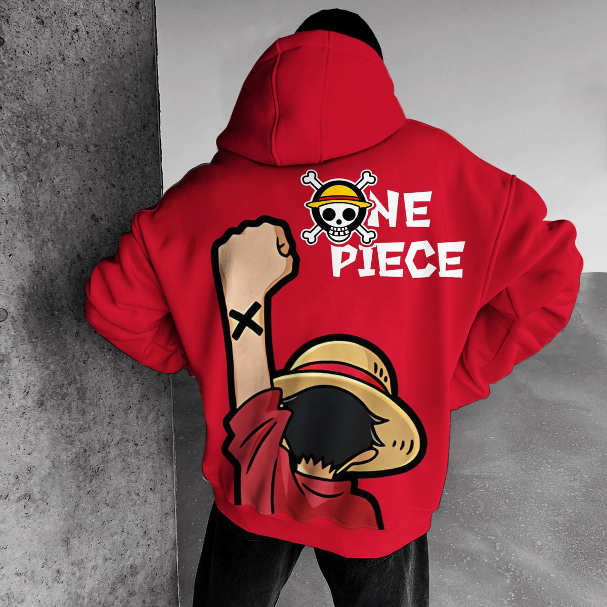 Men's Luffy Anime Print Pullover Hoodie