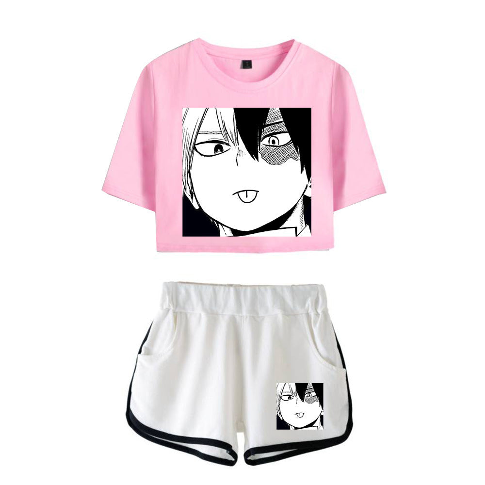 Trendy Women's Anime Graphic Cropped T-shirt Shorts Set