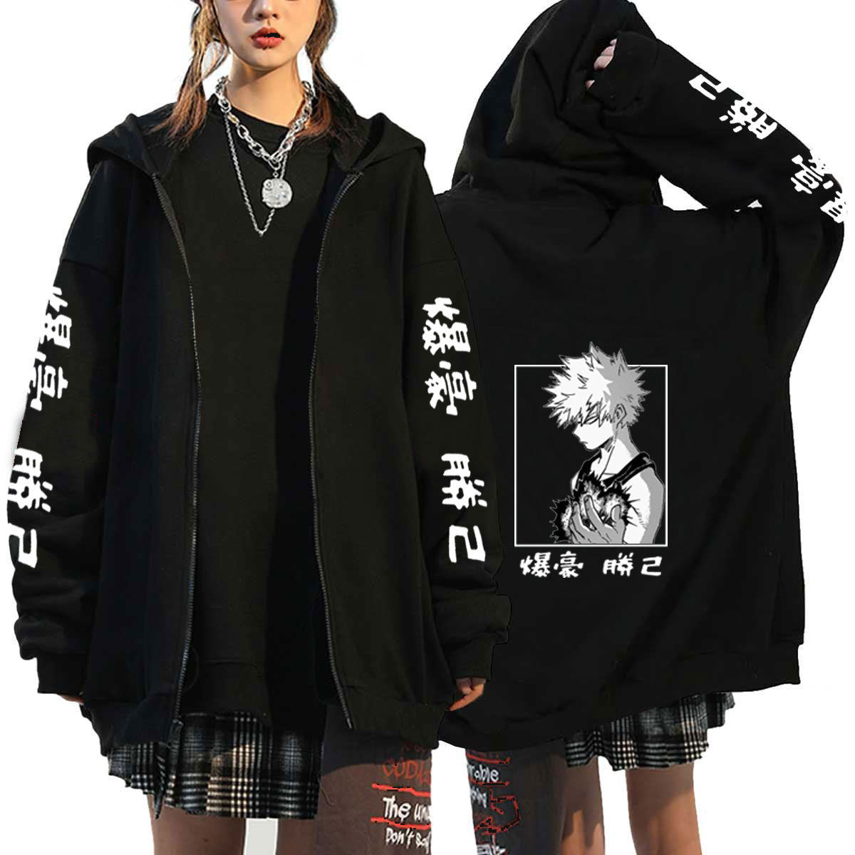 Unisex Trendy Anime Printed Zipper Hoodie