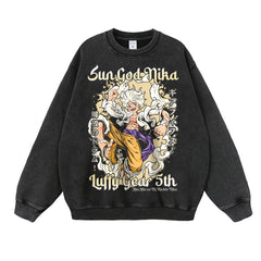 Trendy Anime Crew Neck Washed Loose Sweatshirt