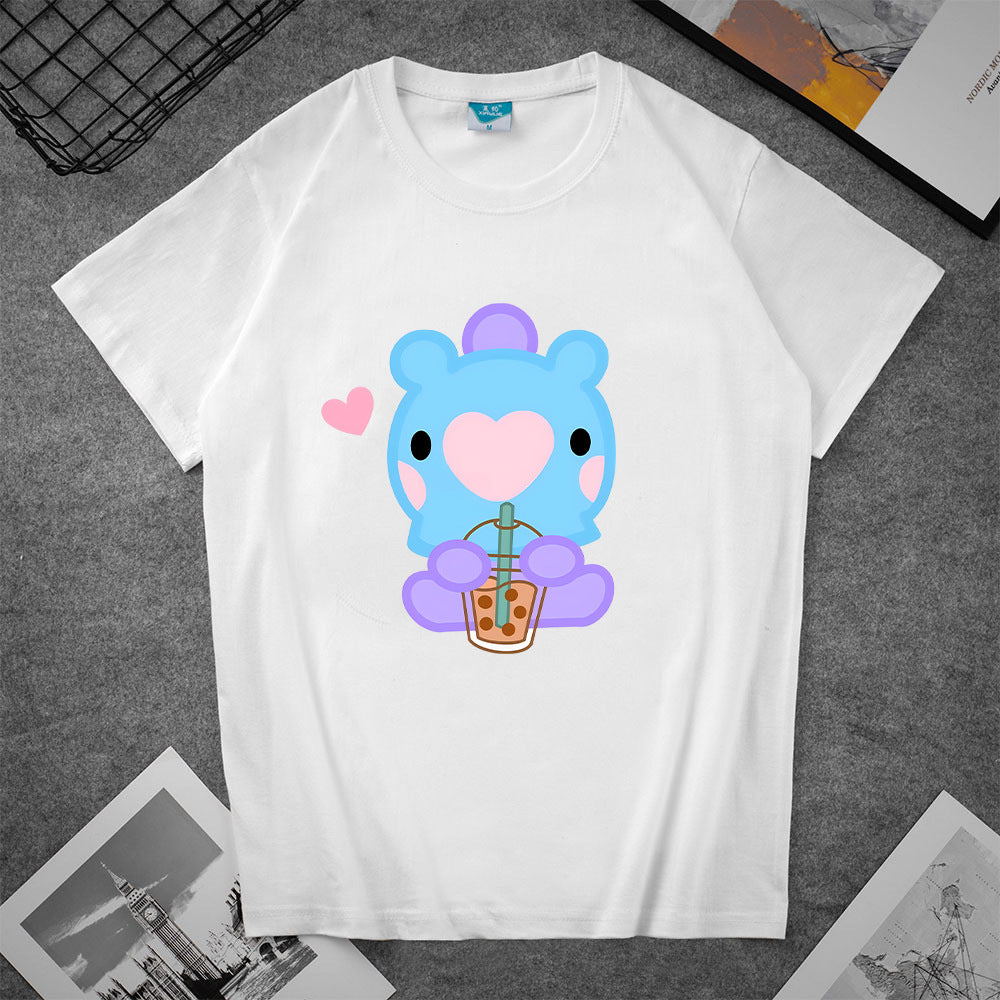 Cute Women's Kpop Cartoon Printed Loose T-shirt