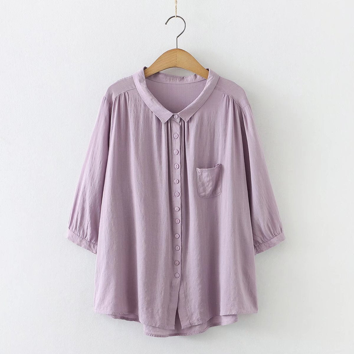 Casual Solid Color Pleated Women's Short-sleeved Shirt