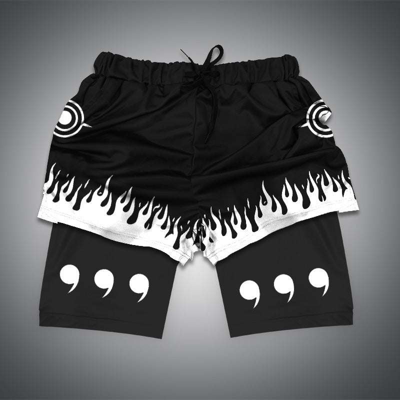 Trendy Anime Digital Print Double-layer Shorts