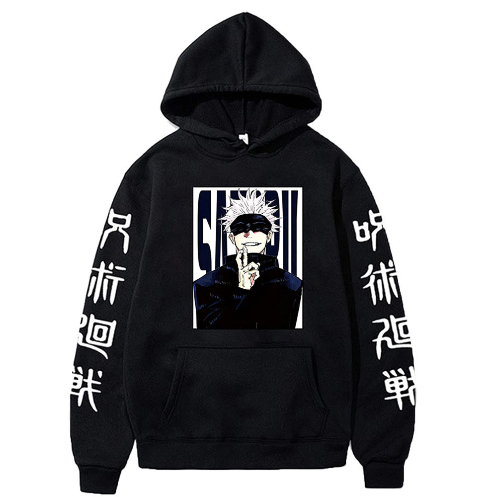 Men's and Women's Anime Print Casual Black Hoodie