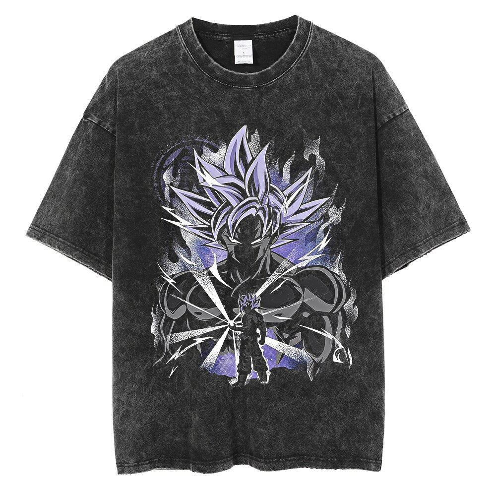 Vintage Washed Anime Print Casual T-shirt