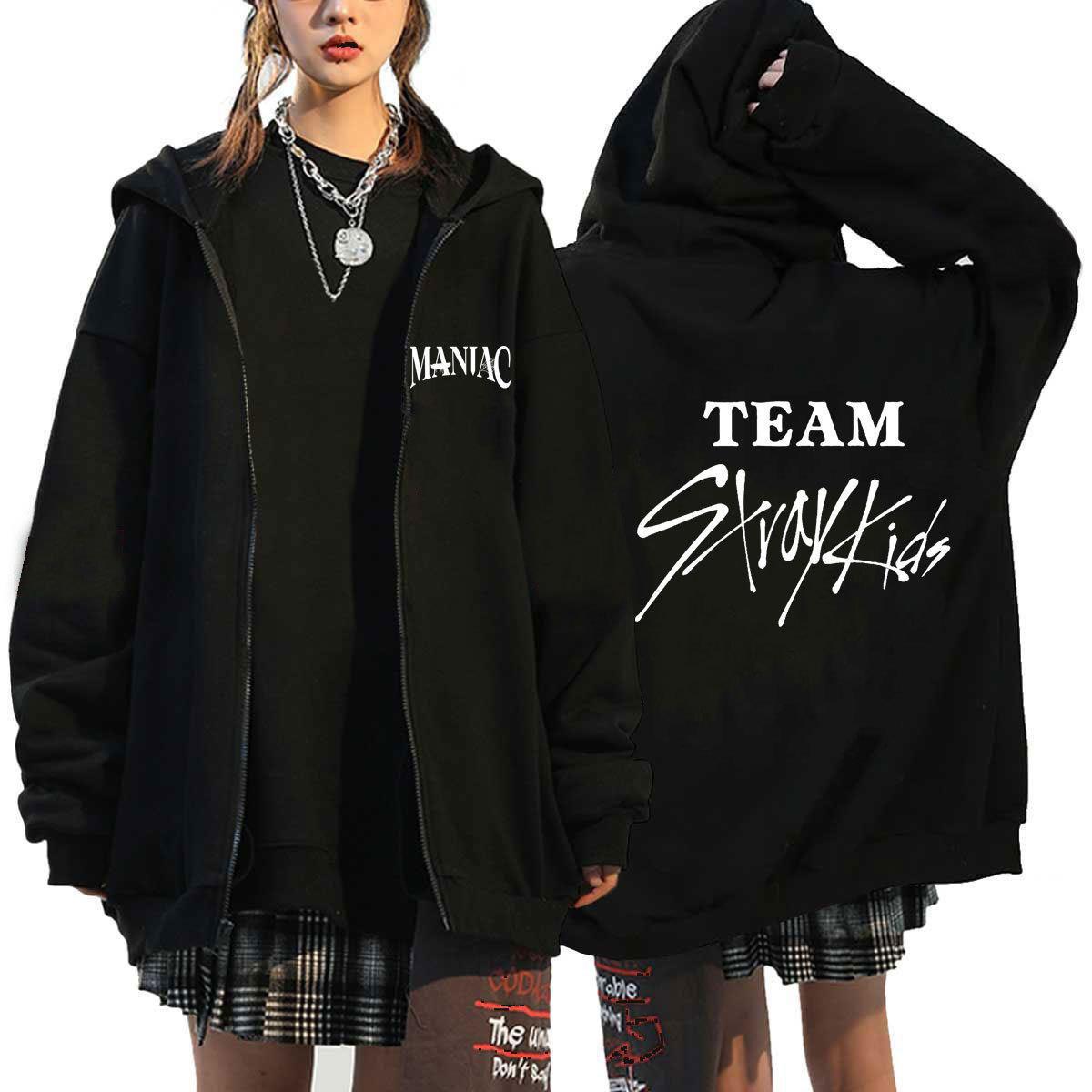 Chic Kpop Group Letter Printed Zip Up Hoodie