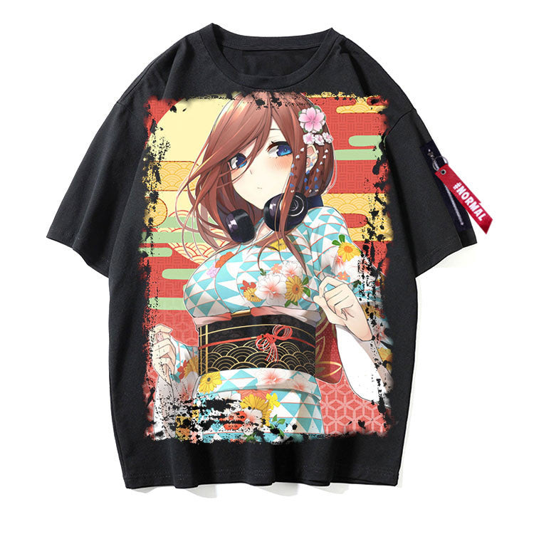 Women's Anime Short-sleeved Black T-shirt