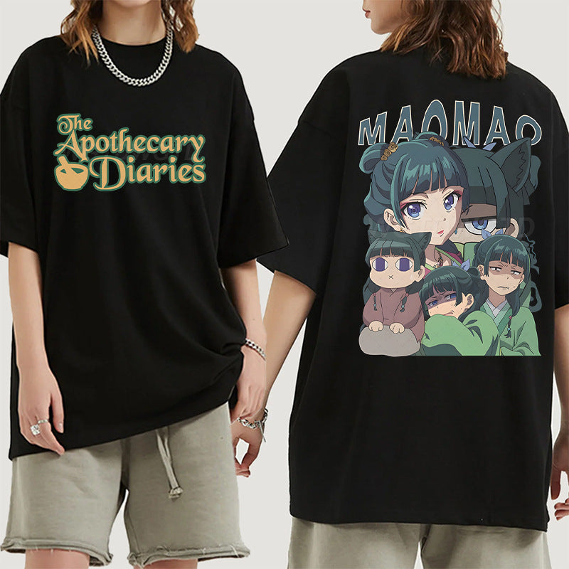 Girl's Anime Round Neck Loose T-shirt