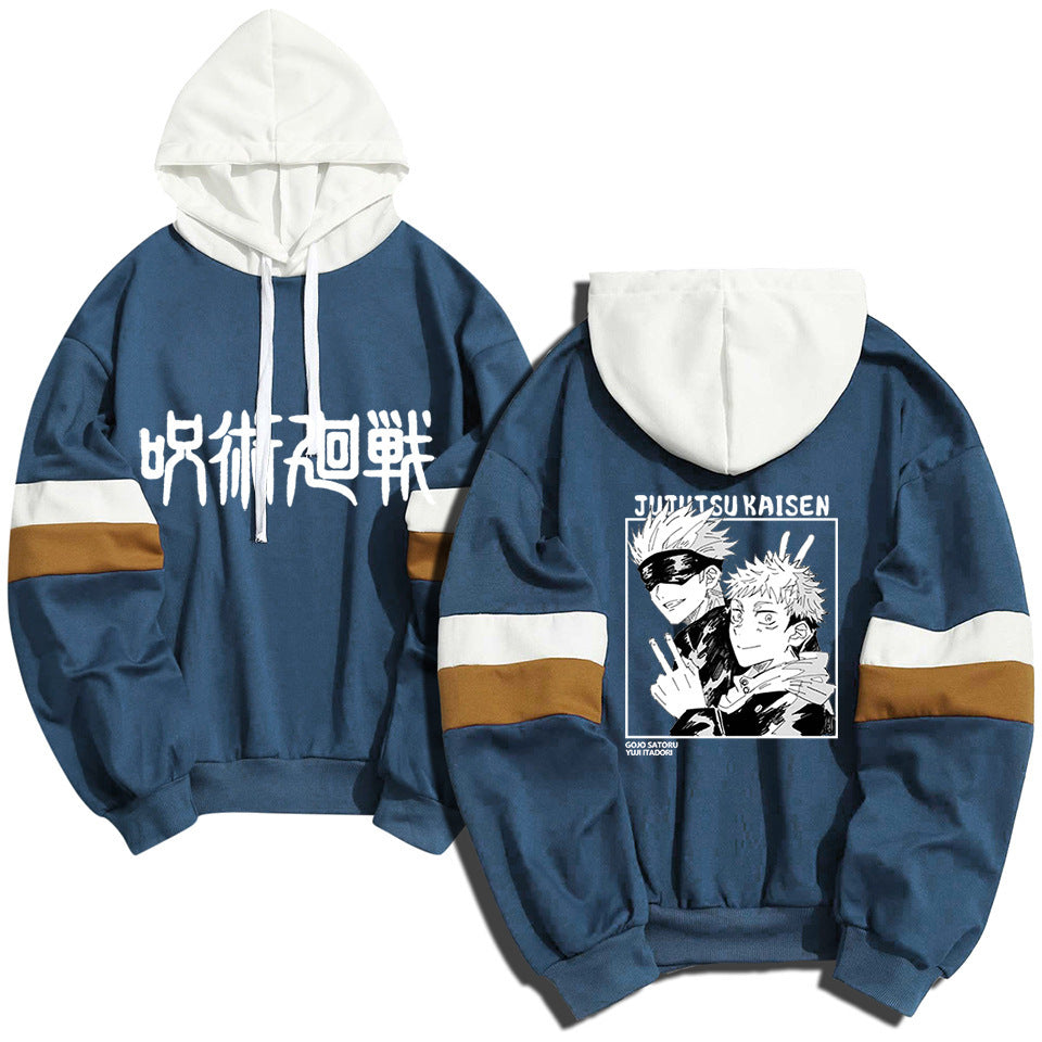 Unisex Anime Printed Color Block Casual Hoodie