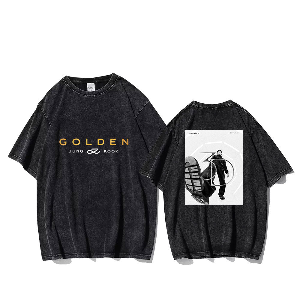 Retro Kpop GOLDEN Washed Short-sleeved T-shirt