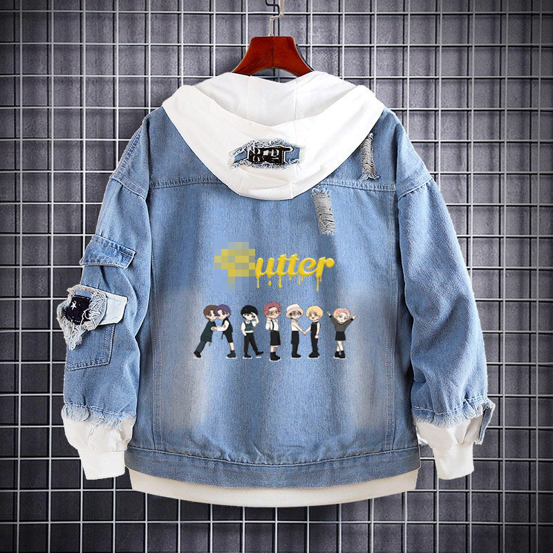 Unisex Kpop Fake Two-piece Denim Jacket