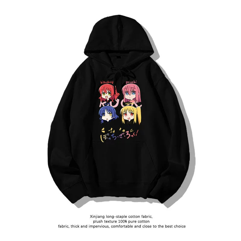 Casual Anime Bocchi Print Loose Hoodie