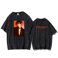 KPOP Album Poster Logo Print Washed T-shirt