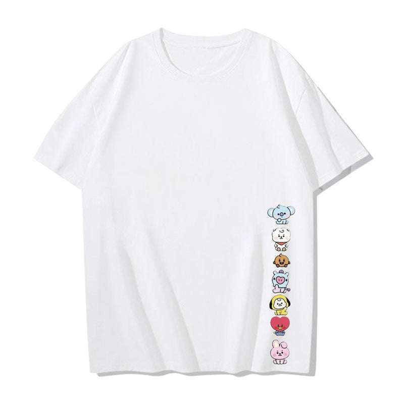 Cute Kpop Cartoon Printed Women's Loose T-shirt