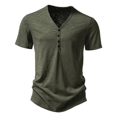 Men's V-neck Four-button Short-sleeved T-shirt