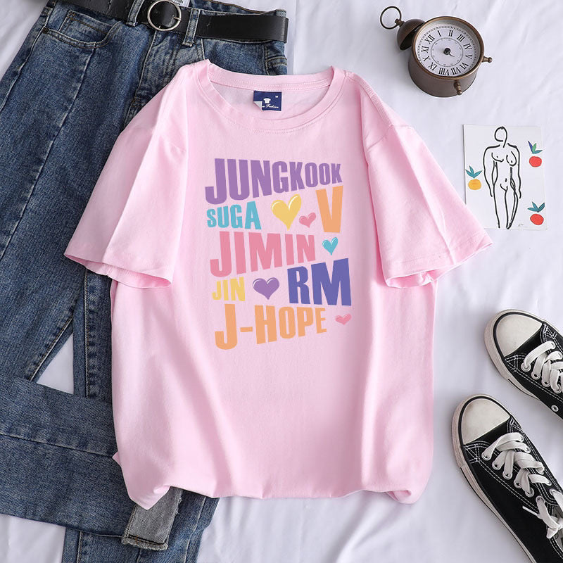 Unisex Trendy Kpop Letter Print Crew Neck T-shirt