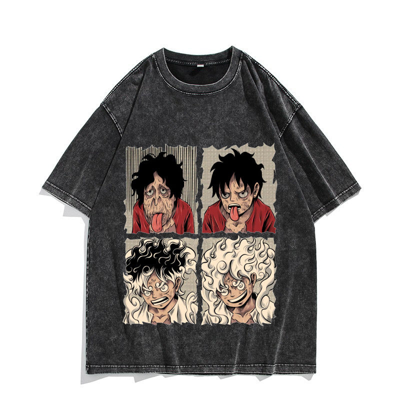 Unisex Nika Luffy Washed Retro Cotton T-shirt