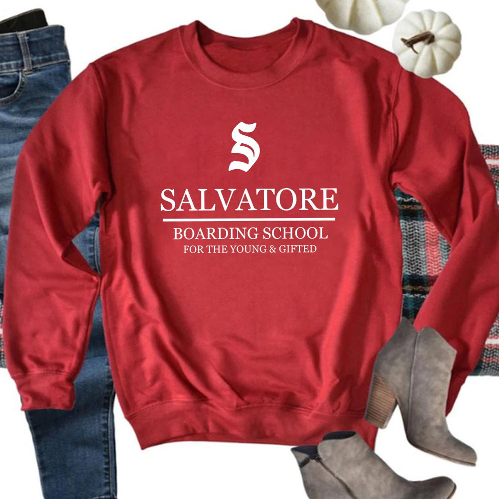 Casual TVD Salvatore Printed Crew Neck Sweatshirt