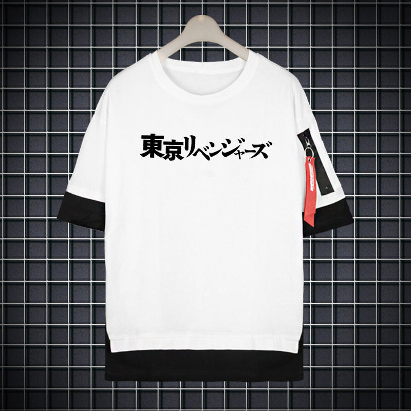 Unisex Anime Manjiro Loose Fake Two Casual T-Shirt