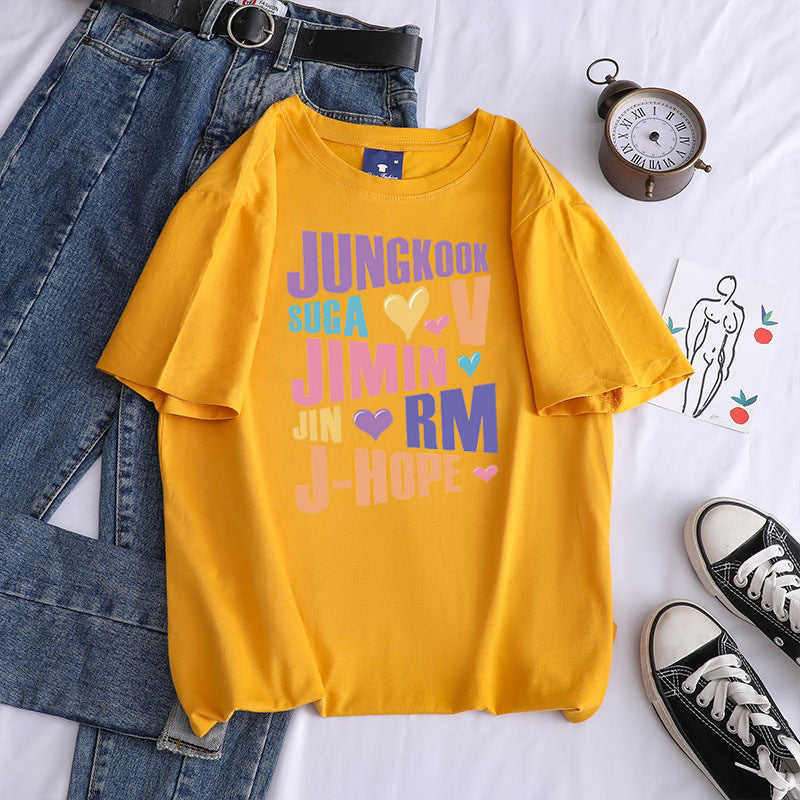 Unisex Trendy Kpop Letter Print Crew Neck T-shirt