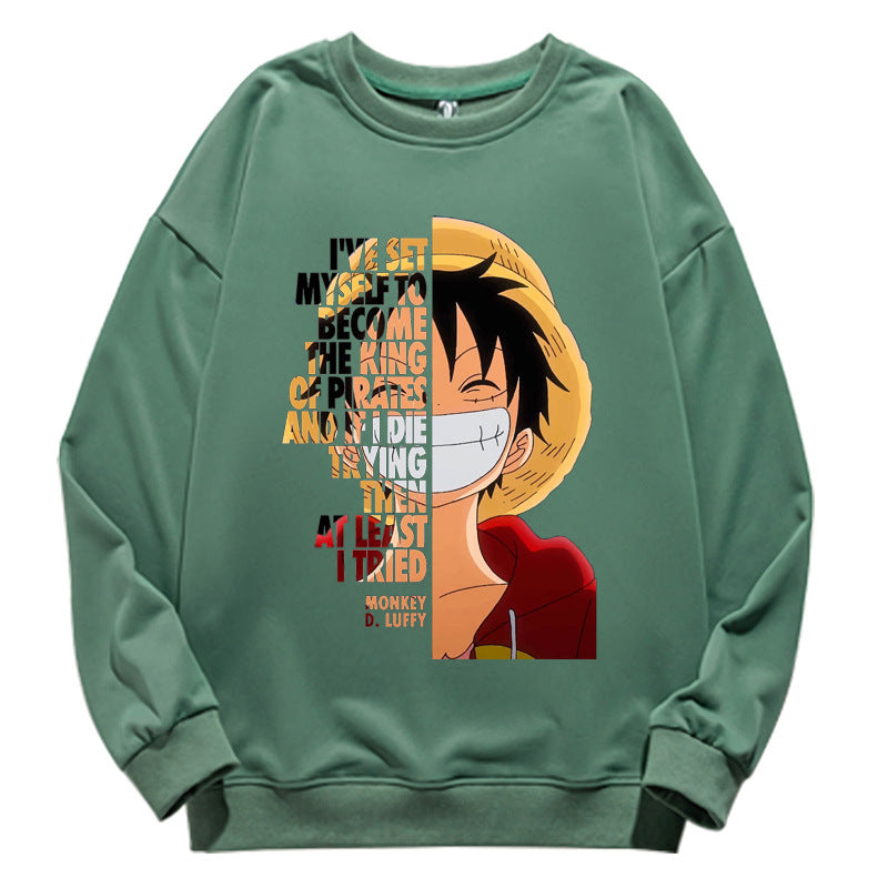 Unisex Luffy Printed Crew Neck Long-sleeved Sweatshirt