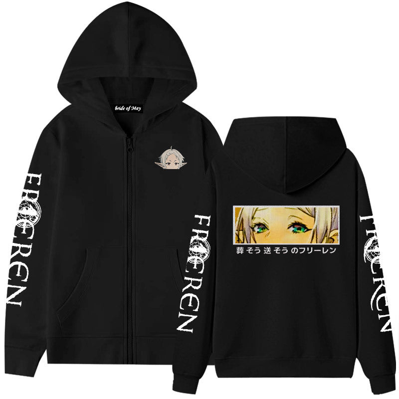 Unisex Anime Graphic Print Zipper Hoodie