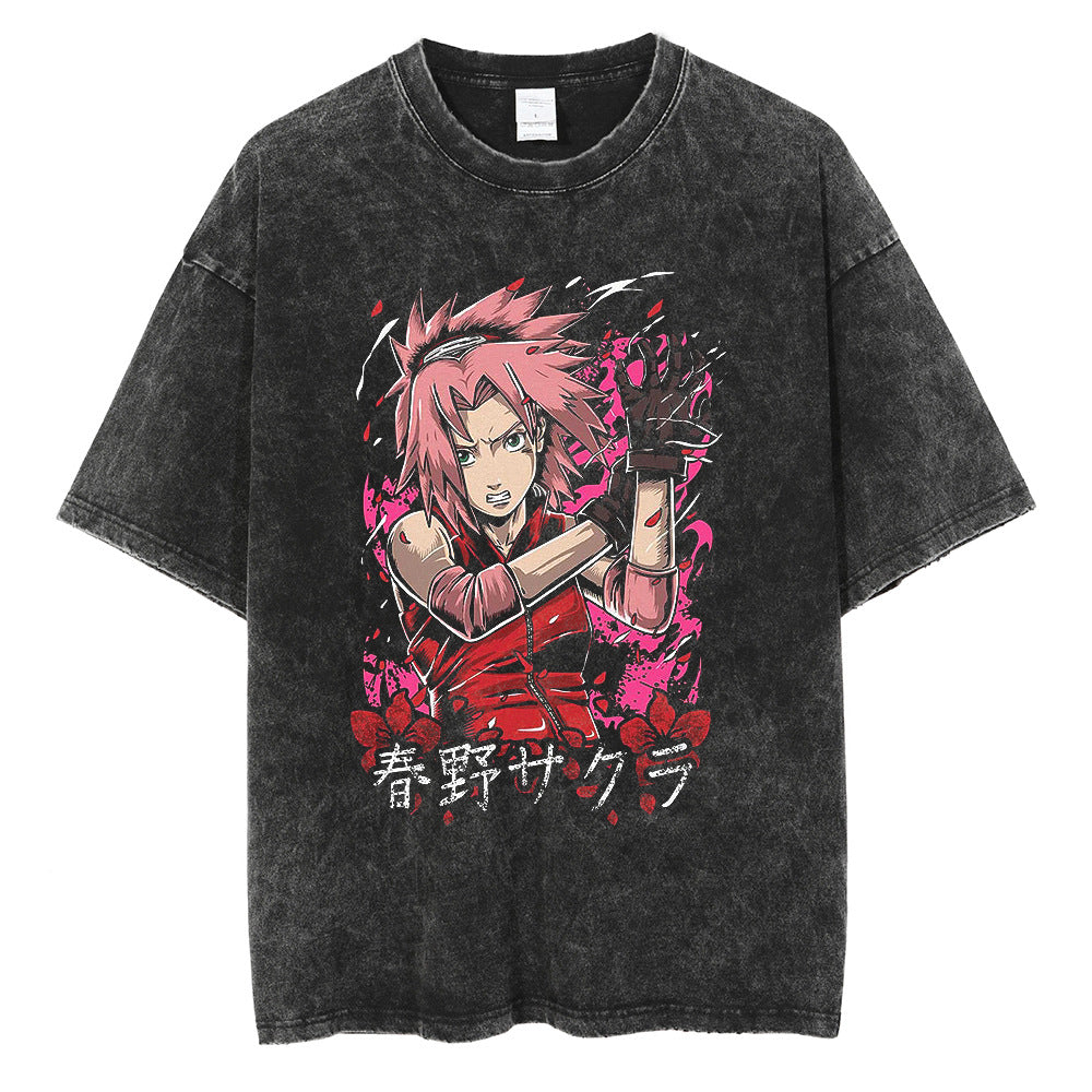 Retro Washed Anime Short Sleeve T-Shirt