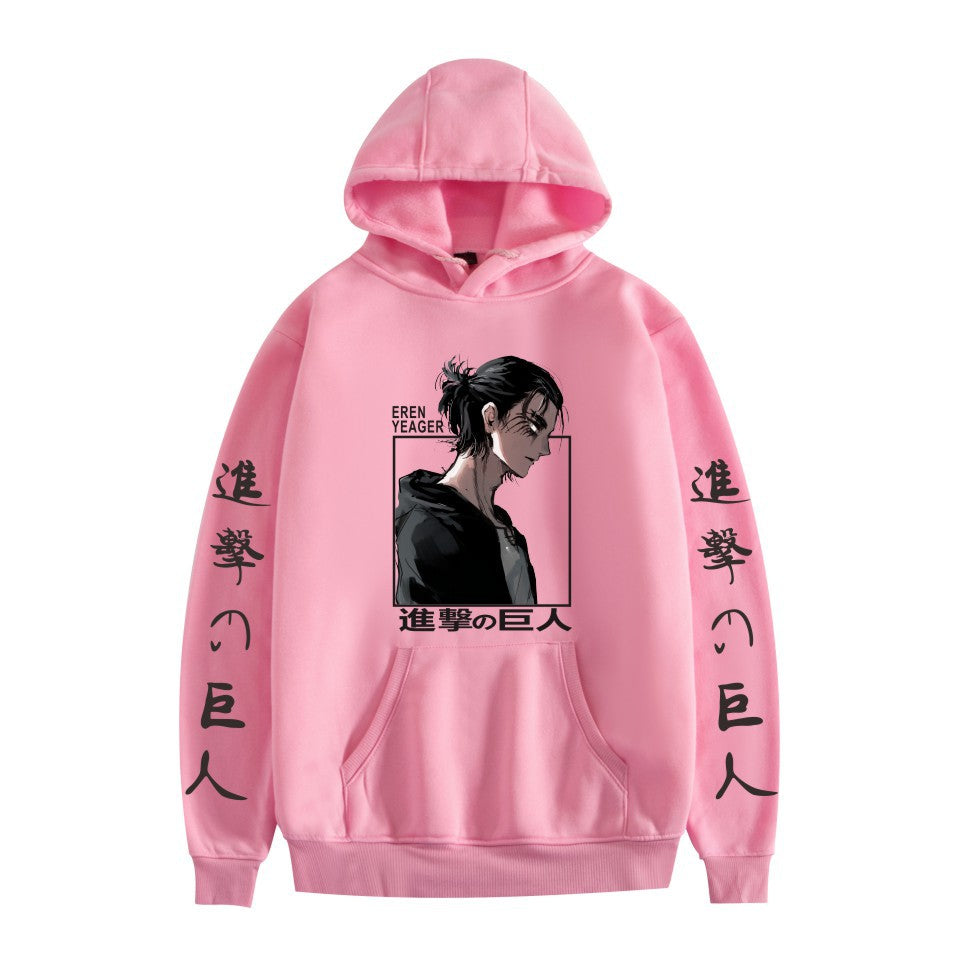 Casual Anime Pattern Print Pocket Drawstring Hoodie