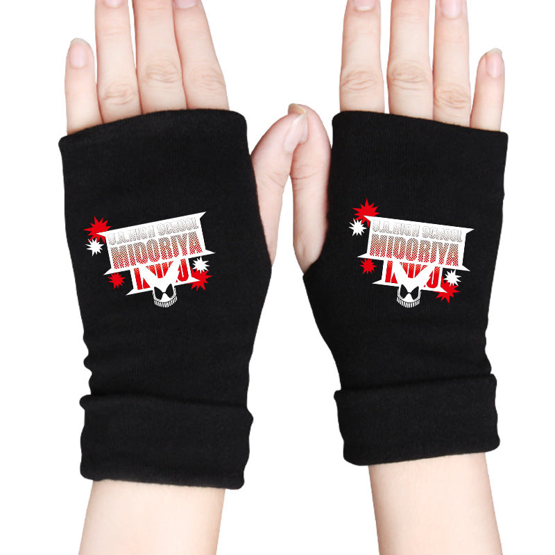 Trendy Anime Warm Half Finger Gloves