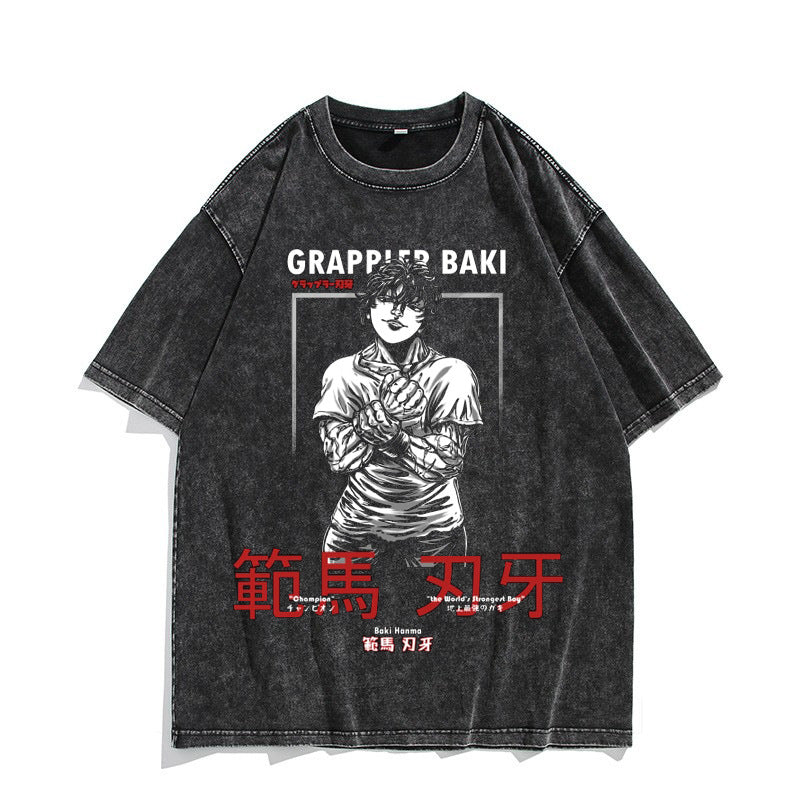 Vintage Anime Baki Washed Short-sleeved T-shirt