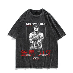 Vintage Anime Baki Washed Short-sleeved T-shirt